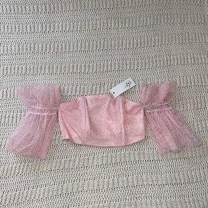 Pink Puff Sleeve Crop Top NWT